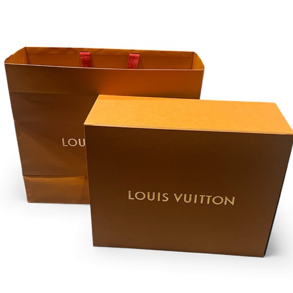 Louis Vuitton empty Orange Gold Box paper Bag gift set auth large decorative new